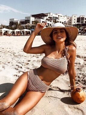 Maiyo London Crochet Bikini Set One-Shoulder Like New in bag